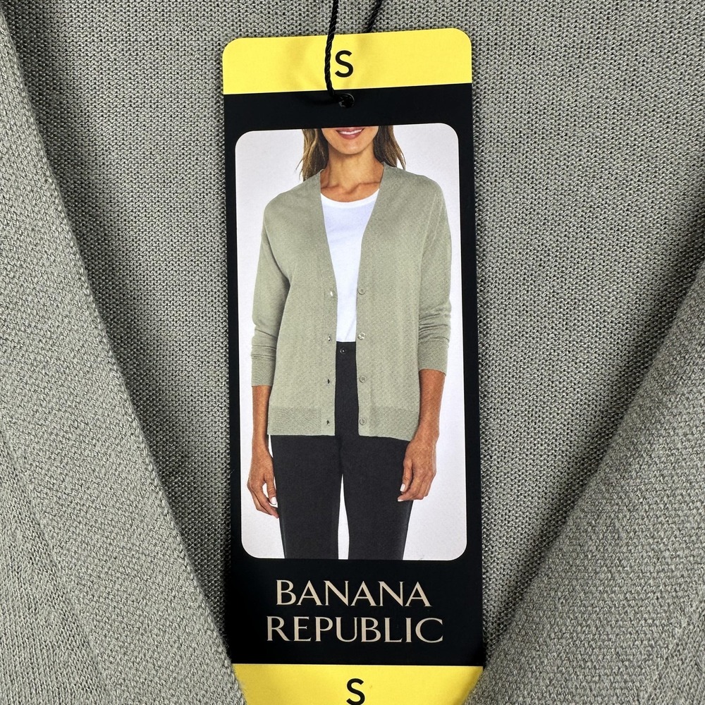 Banana Republic Cardigan Sweater Womens Small Green Cotton Viscose Knit V Neck - Picture 4 of 15